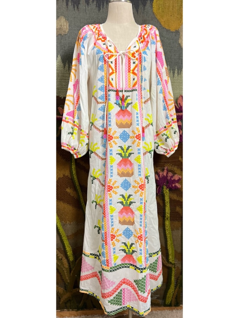 FARM Rio White Maxi Dress with Neon Pink, Yellow & Blue Embroidery - Picture 1 of 13